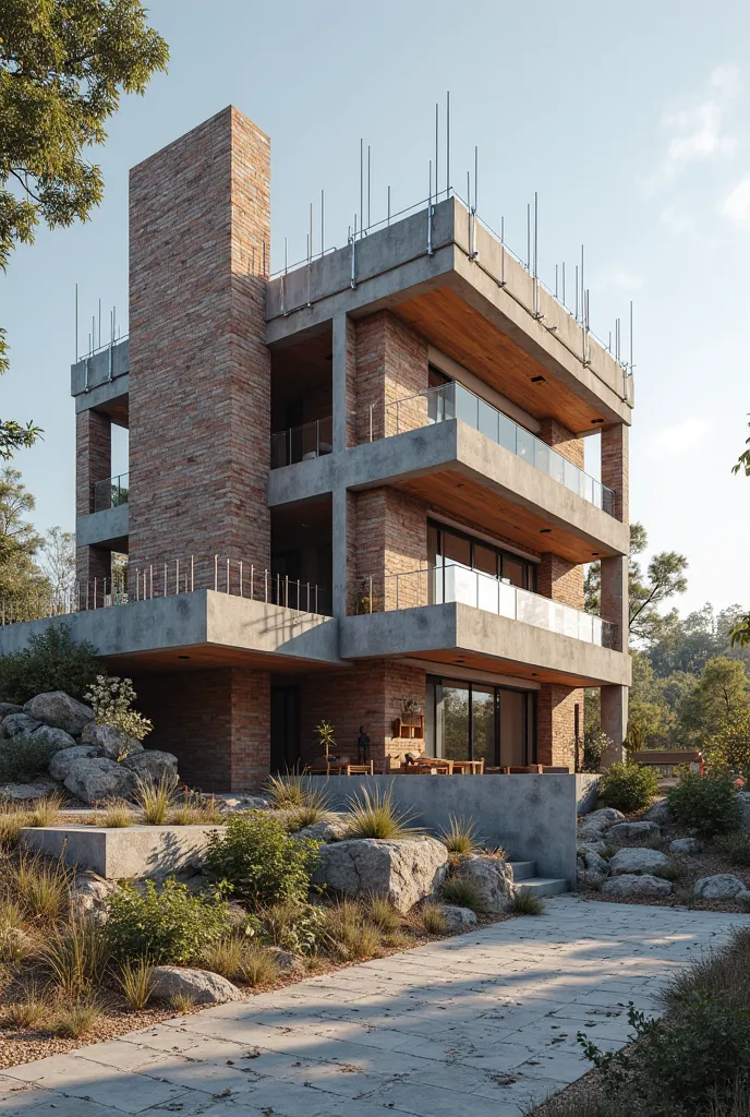 Create an image of high-end residential construction in brickwork and reinforced concrete, to be posted on Instagram about the Lack of a detailed construction schedule. The image will accompany the following text "Many architects focus on the project, but ...