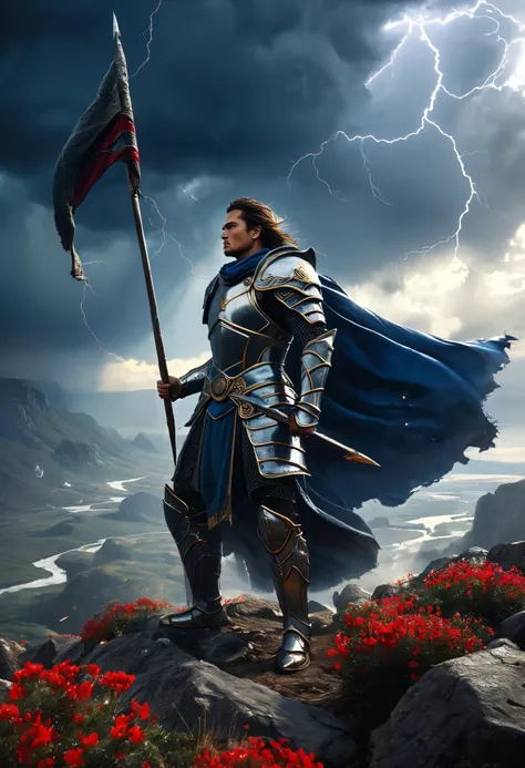 

Original




w
willAI101

A dark fantasy scene in a highly detailed and cinematic style
Prompt details
A dark fantasy scene in a highly detailed and cinematic style. A lone warrior in full plate armor stands proudly on a rocky hill, holding a long, tatte...