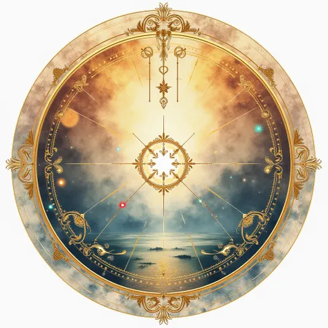 Design of luxury zodiac circle (((tarot card)), water color style, absolute circle.