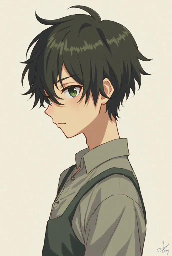 Create a male anime character with green brown eyes and with slender 2D hair for profile picture 