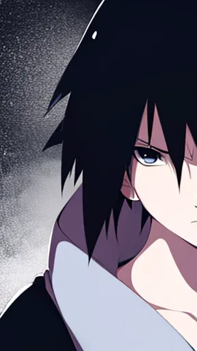 Sasuke Uchiha focus on the face colorless image 