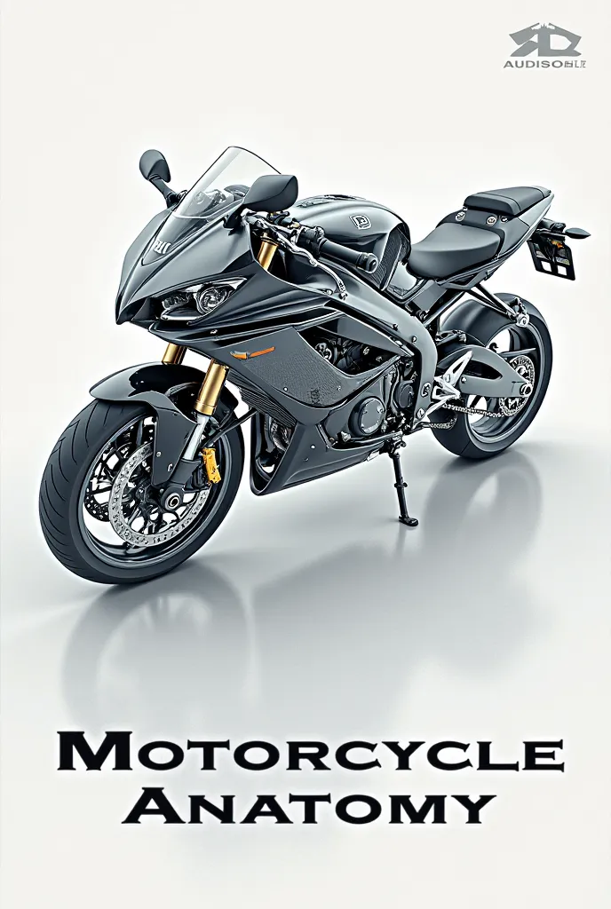 una portada de libro sobre motorcycle anatomy, That it has a sports bike in the center representing the cover and below that says, motorcycle anatomy