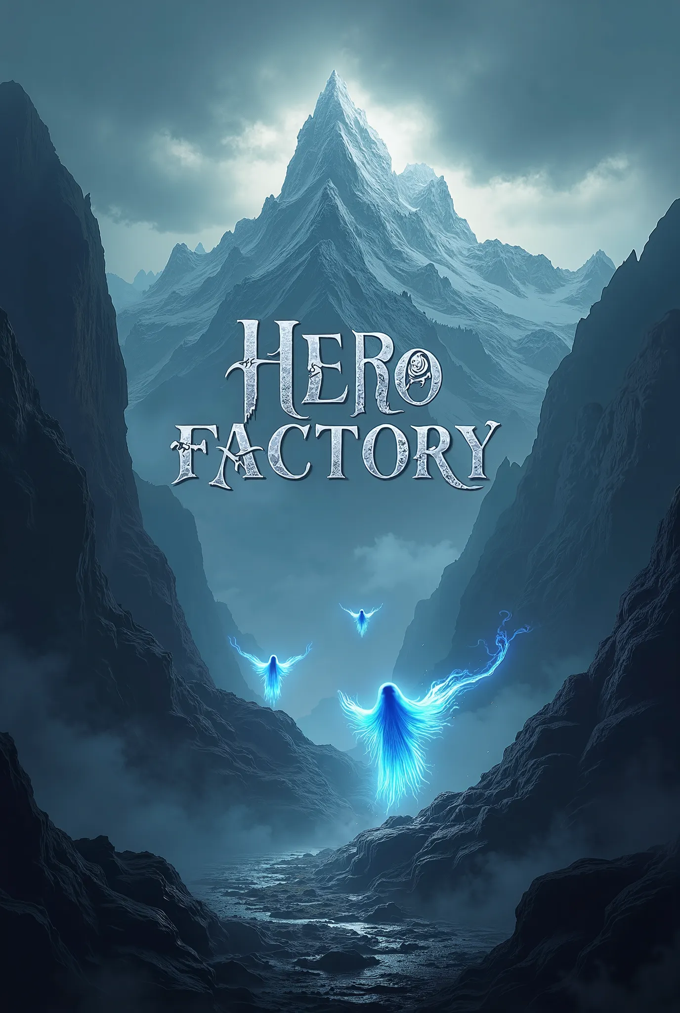  Logo, ghosts with+ mountains with the name Hero Factory. 