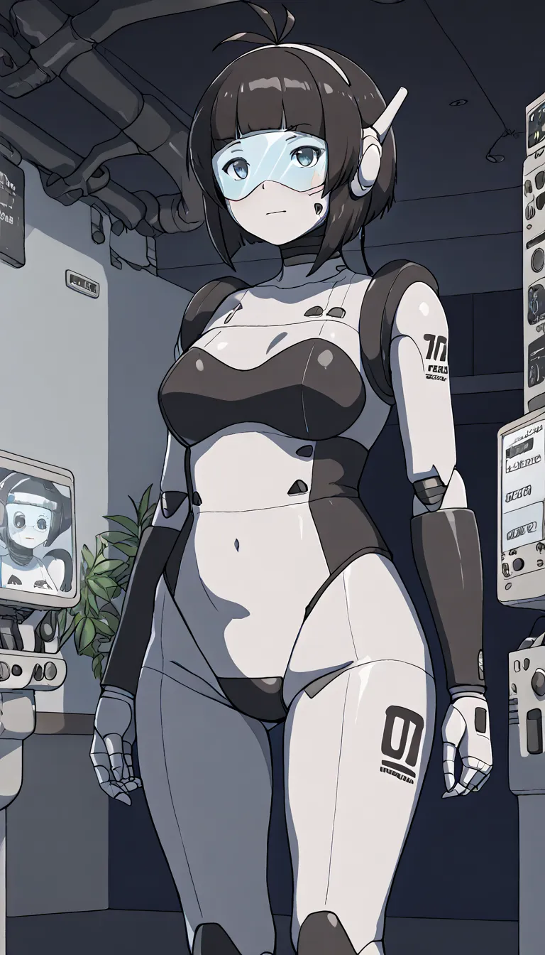 masterpiece, best quality, extremely detailed, (8K, 4K, Best Quality, hight resolution, 超A high resolution:1.1), ,8k portrait, Japaese android Girl,Plump , dark black leg cover,announcer,control panels,android,Droid,Mechanical Hand, Robot arms and legs, Bl...