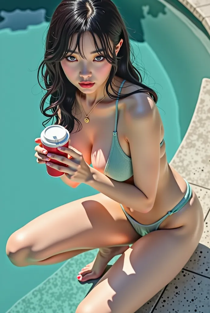   close-up of a woman with very large breasts posing, A Pastel by Kanō Sansetsu, Tumbler, what is it？, boobs, Japanese goddesses, Japanese models, beautiful  asian girl, small breasts, young sensual gravure idol crouching beside the pool,  asian girl, real...