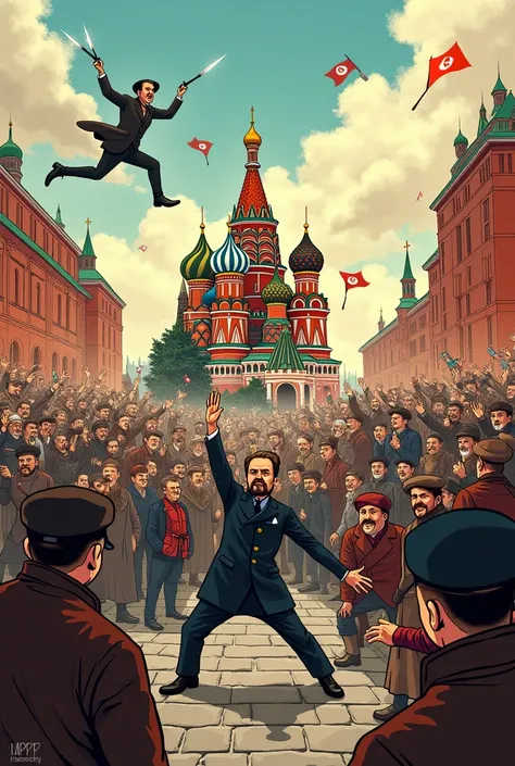 A cartoon of the main events of the Russian Revolution 