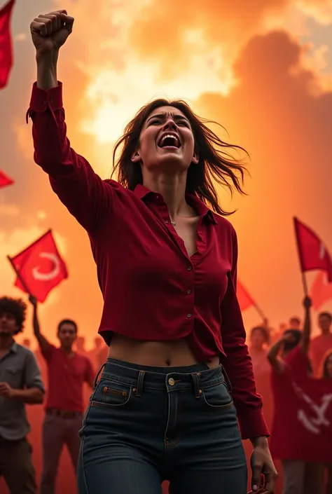 Photo of feminist and communist screaming with a raised fist