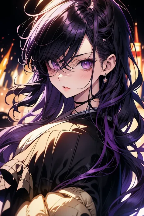 anime girl with purple eyes and purple hair in a black dress, anime style 4 k, artwork in the style of guweiz, anime style. 8k, guweiz, detailed digital anime art, anime styled digital art, badass anime 8 k, 4k anime wallpaper, anime wallpaper 4 k, anime w...