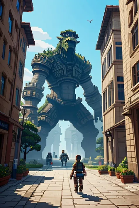 a picture taken from a video game of a giant creature in a city, pixel art by Kubisi art, Artstation contest winner, pixel art, beautiful detailed pixel art, detailed pixel artwork, detailed pixel art, 2 d digital video game art, ultra detailed game art, v...