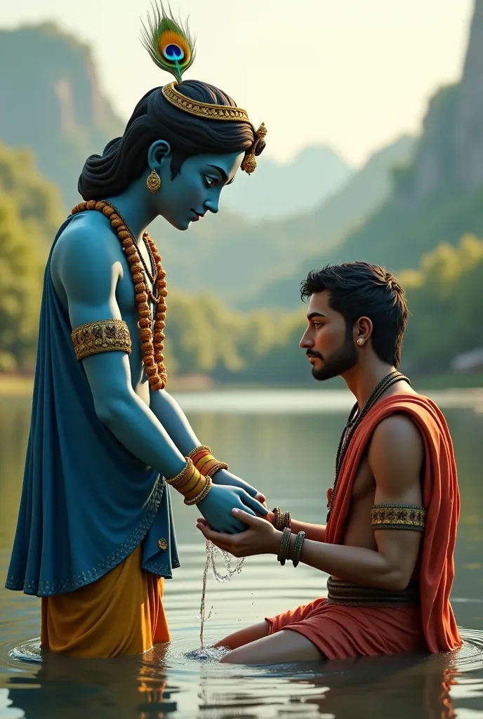 3 d animated cinematic images of krishna washing legs of sudama in Portrait for shorts