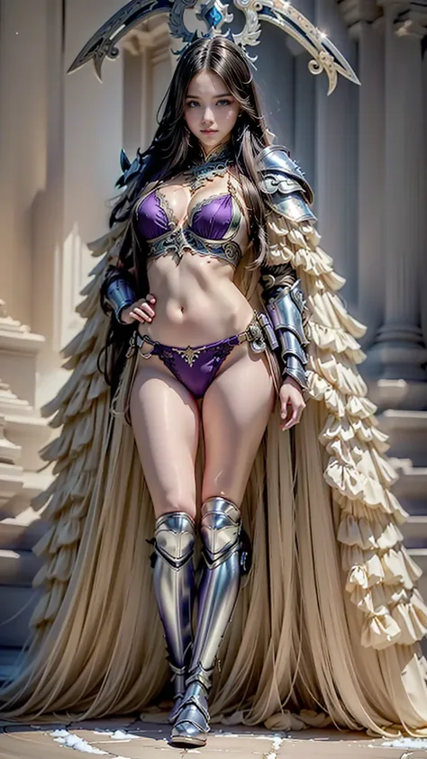 a close up of a person in a dress standing near a body of water,   ornate bikini armor  ,   in monster hunter armor  , De Bravely Default II,  Intricate fantasy ,  of armor,  outrageous cuirass  , the armor reflected in the silver color of the ice, Shallte...