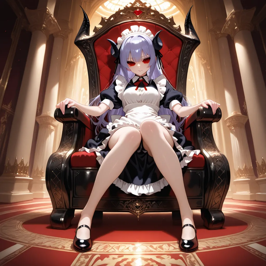 masterpiece, best quality, high resolution, anime, devil girl, maid, throne room