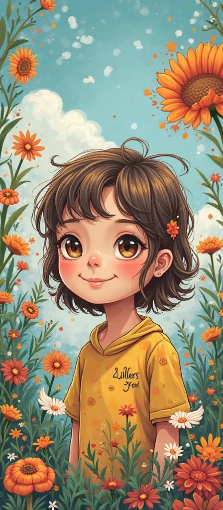 I would like the girl to fit the background and have a drawing style similar to the two boys, Respecting the colors in it, It only modifies the girl, Let the rest be maintained 