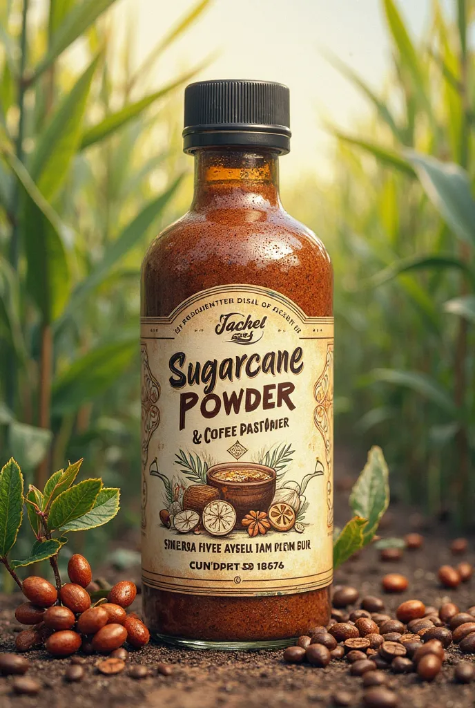 Get help designing a label for sugarcane powder mixed coffee powder packaged in 150ml bottles..