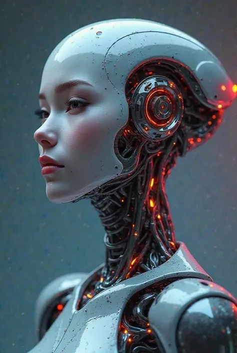 Create a futuristic 3D robotic character as a brand ambassador for an AI company. The robot should have a sleek, human-like design with metallic textures and glowing neon accents. Its facial gestures and expressions should be friendly yet intelligent and r...