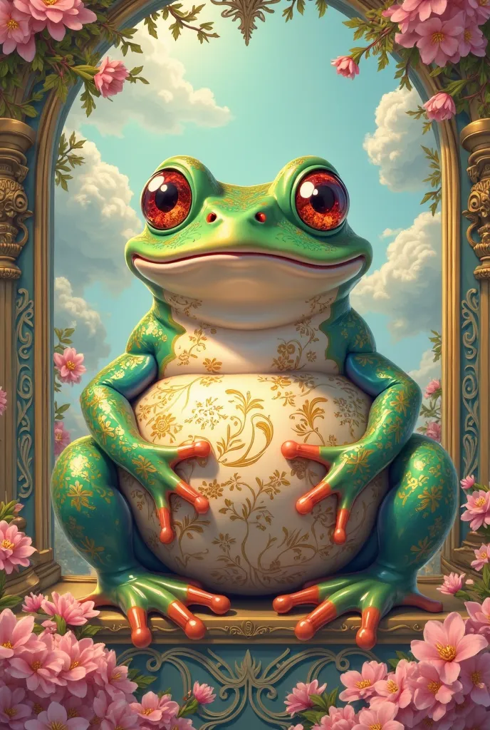 Generate a Rococo frog in an anime version