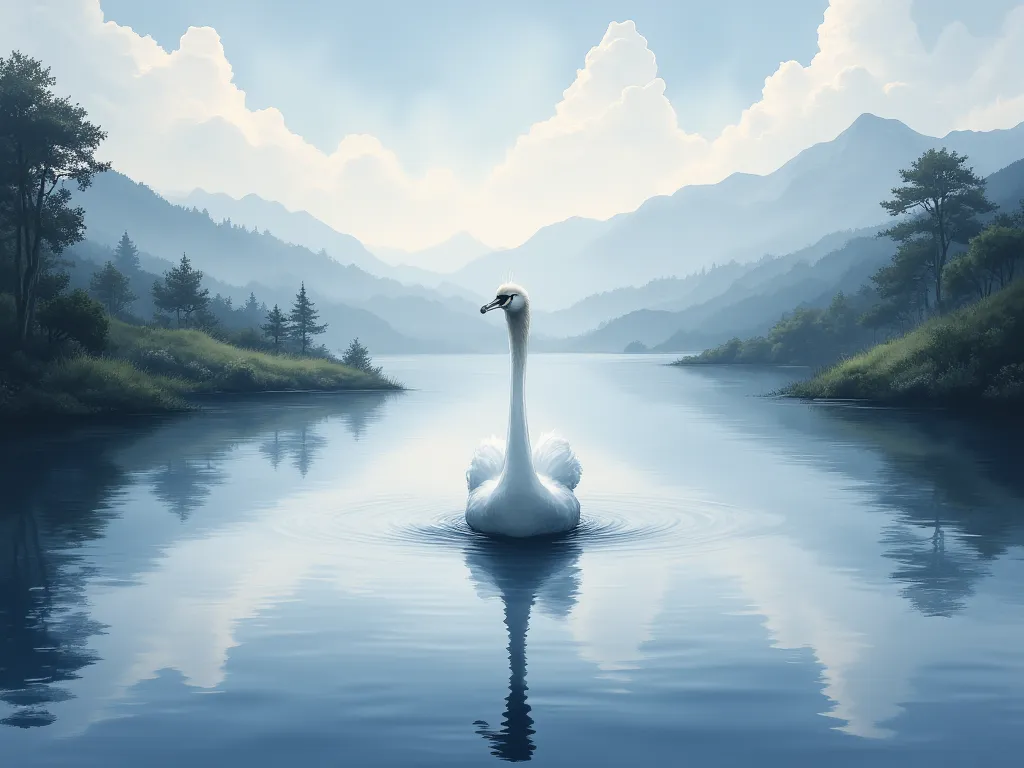 A swan swimming alone in the lake 