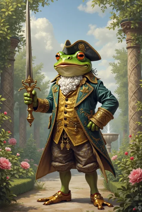 A Rococo warrior frog