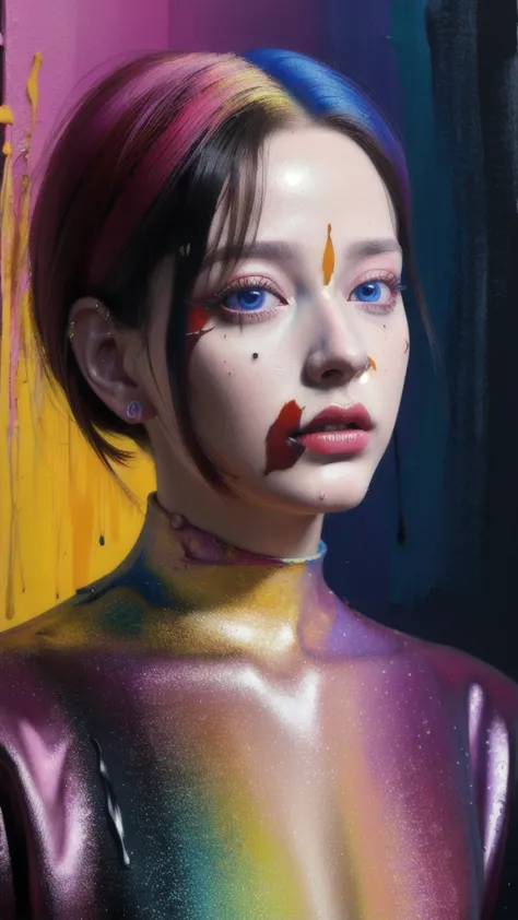 Android beauty, Powerful paintings inspired by Francis Bacon, Ultra realistic surrealism, Hyperrealism, Fear, Art, Hyper real painting, Realistic illustration painting, Colorful hyperrealism, Ultra realistic digital art.