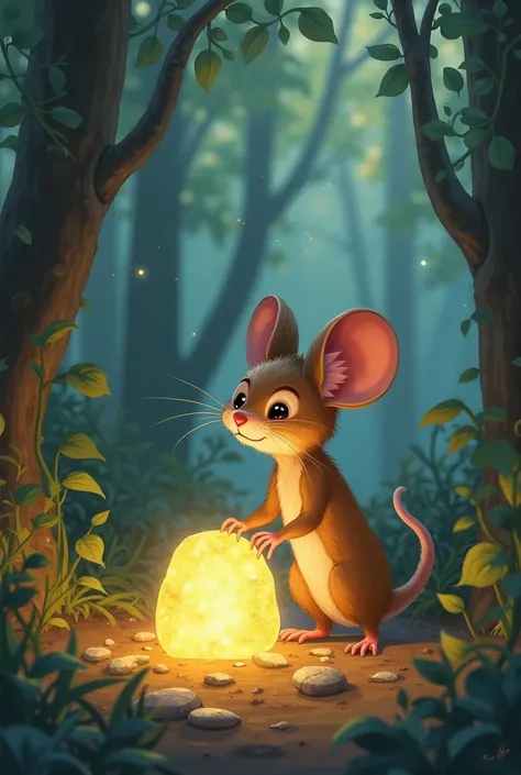 
Once upon a time a small village, there was a little mouse named Miko. Miko was very curious and loved exploring the woods near her home. One sunny afternoon, she found a glowing stone hidden under a tree. Excited, she picked it up and rushed to show her ...