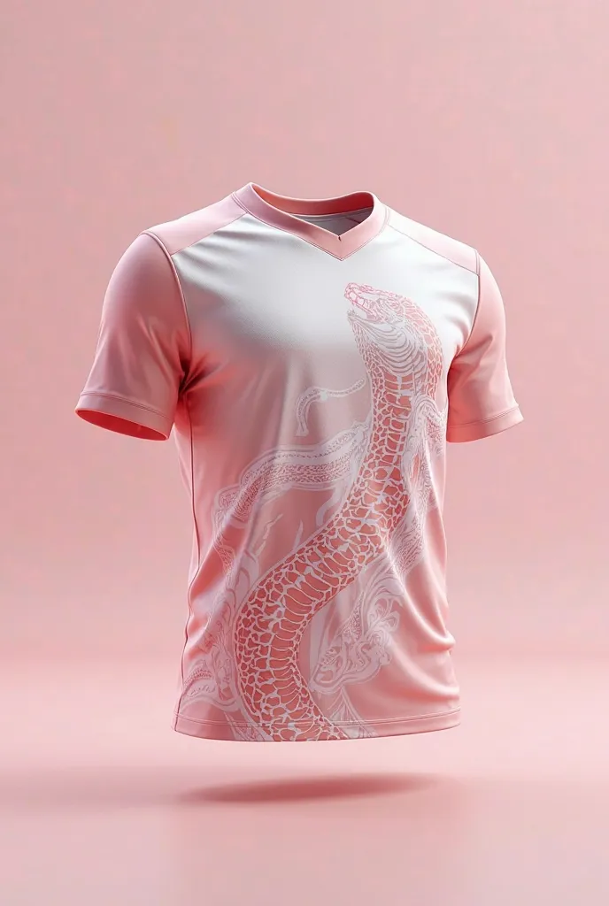 Create the design of a sleeveless t-shirt  ( uniform ) for a light pink and white billet team that has a coralilla-type snake in front of it  