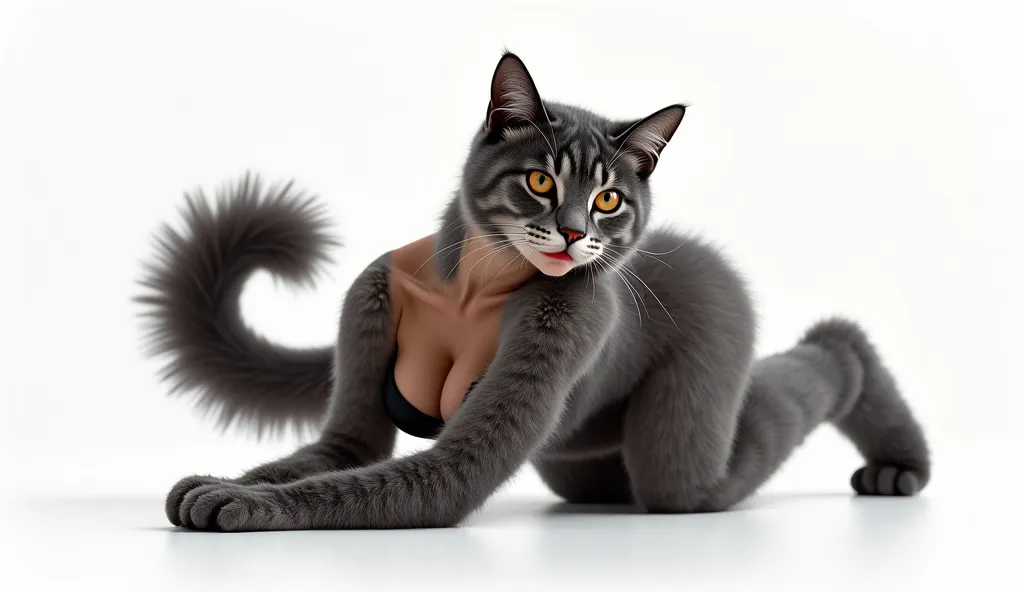 ((Masterpiece, High Quality, 8K, UHD, Hyper Realistic, Sharp Focus, Absurd, Nudist)). Full body portrait of a sensual muscular Malay woman totally nude, realistic cat tabby fur all over her body, realistic cat ears, attach with cat whiskers on her face, Be...