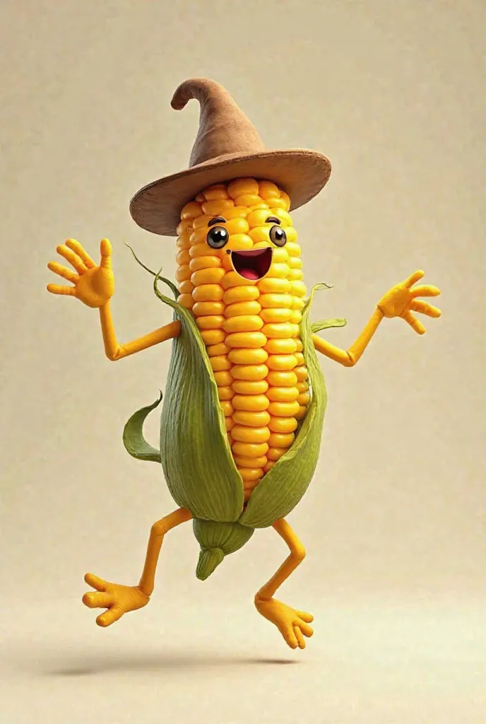 Corn seed with hands feet and hat as if dancing