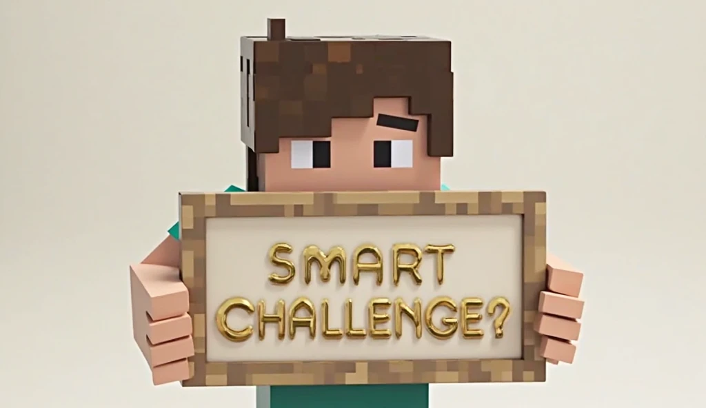 Ek minecraft avtar ke paas ek bord hai jis par likha hai trailer text font like egg se nikal rahe ho 
Aour upper likha hai 100 DAYS SMART CHALLENGE 
LIKE FONT JESE KI KAPDE PAGAN RAKHE HO TEXT NE 
