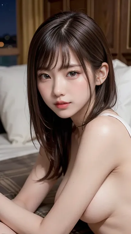 nsfw、 masterpiece、highest quality、High Resolution、  high quality images 、8k,  female 1 person、Skin Radiance、skin and clothing texture、 detailed expressions 、Shiny latte-colored hair,bangs、 medium hair,  Popular on deviantart, realism,  detailed cartoon sty...