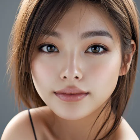  female in her 20s、Japanese Beauty,True Face、simple background, portrait of a person, Precise Facial Features,  4K Realistic, HDR,  Perfect Skin , Soft lighting, Refined Textured , Deep depth , Natural color tones、