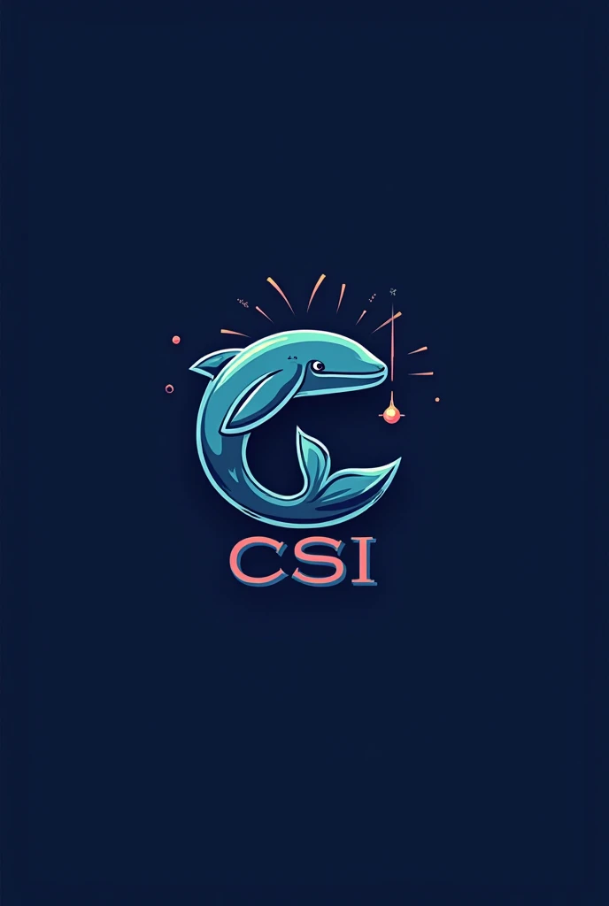 logo with CSI lettering, c-shaped whale and the sun at the dot of the letter i, navy blue