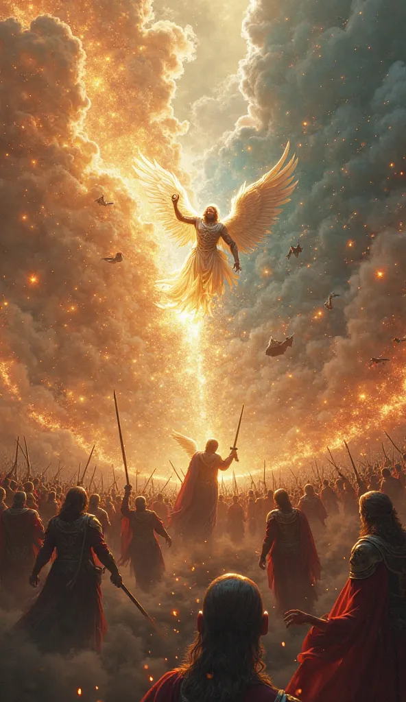 A war the army of angels led by Jesus on the other side an army of angels led by Lucifer