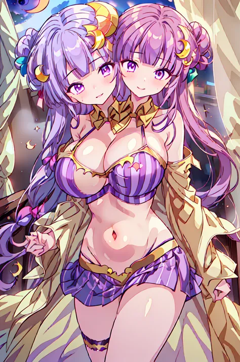 (masterpiece, best quality), best quality, (ultra-detailed), (((3heads:2.0))), 1girl, ((three headed girl:1.5)), (patchouli knowledge:1.3), patchouli knowledge, masterpiece, best quality, (high quality), (high resolution), (best quality:1.5, highres, UHD),...