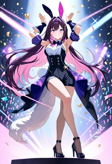 （1girl）,{{azki (hololive) }}, {{hololive}}, long hair,(masterpiece, best quality, high detail, ultra-detailed, high resolution),
(AZKi:1.3), (virtual idol, bright and energetic, expressive and playful, full of life),
(long pink hair with soft highlights, g...