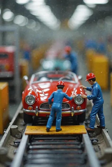 Miniature Workers and Toy Car Factory

One car wipes the imaginary sweat from, the traditional baby workers were in a feverish work. Tiny craftsmen dressed in blue overalls, screws, was putting on tires and testing the engine. Someone wiping the bonnet of ...