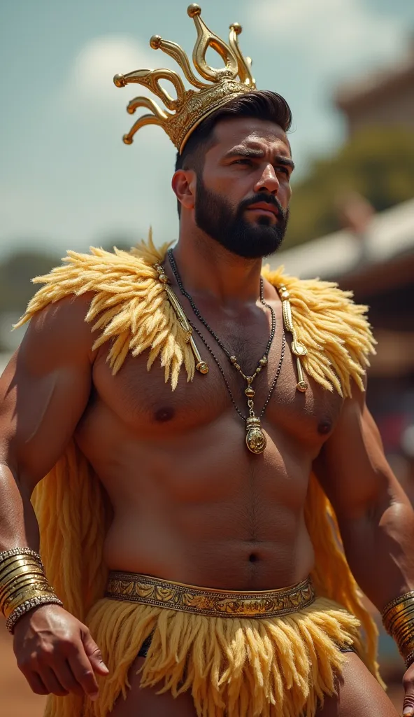 photo realistic Espectacular realista hombre brasileño hdr handsome y  muscular sexy, big biceps at a carnival, parading, el hombre handsome y con un penacho grande y espectacular de plumas grandes y largas soft pink en la cabeza, As in the carnival in Rio...