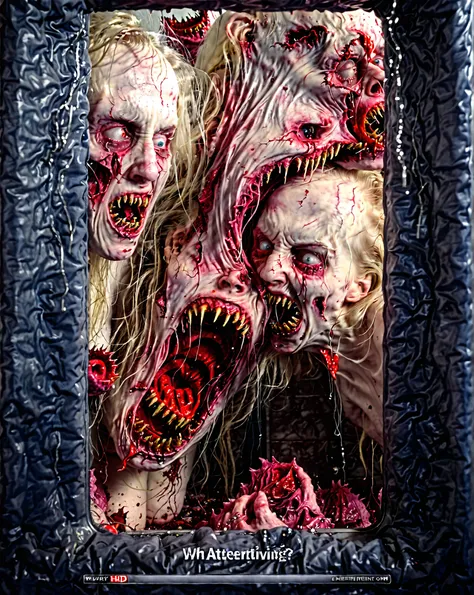 horror, man is monsterous, hungry, grabbing, horrific anxiety, anguish, hatred,artfod self-loathing, misery, depression, melancholic, the end of all happiness. All the hideousness that you have to endure. Demonic entities constantly hissing in her ear. U...