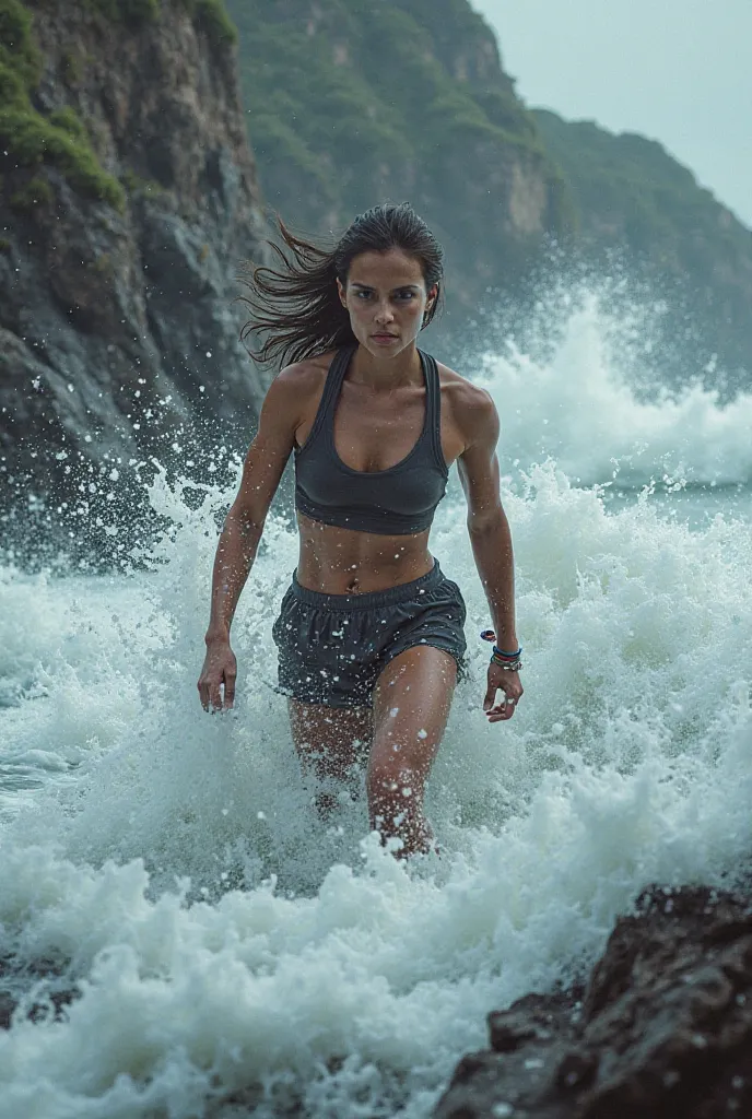 the wave was slapping to her but she still dedicated to save her brother 