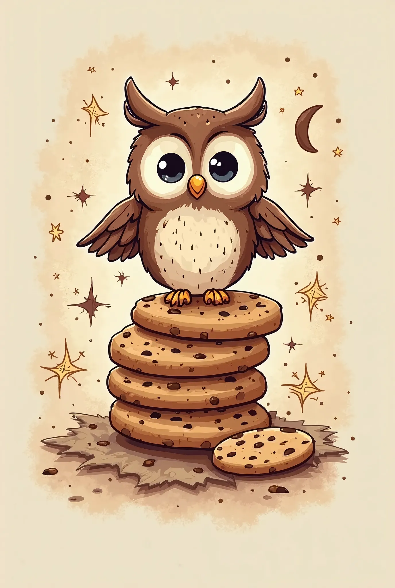 logo for cookies, With a cute Harry Potter theme with an owl on some cookies and saying magic cookies