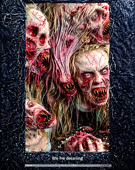 horror, man is monsterous, hungry, grabbing, horrific anxiety, anguish, hatred,artfod self-loathing, misery, depression, melancholic, the end of all happiness. All the hideousness that you have to endure. Demonic entities constantly hissing in her ear. U...