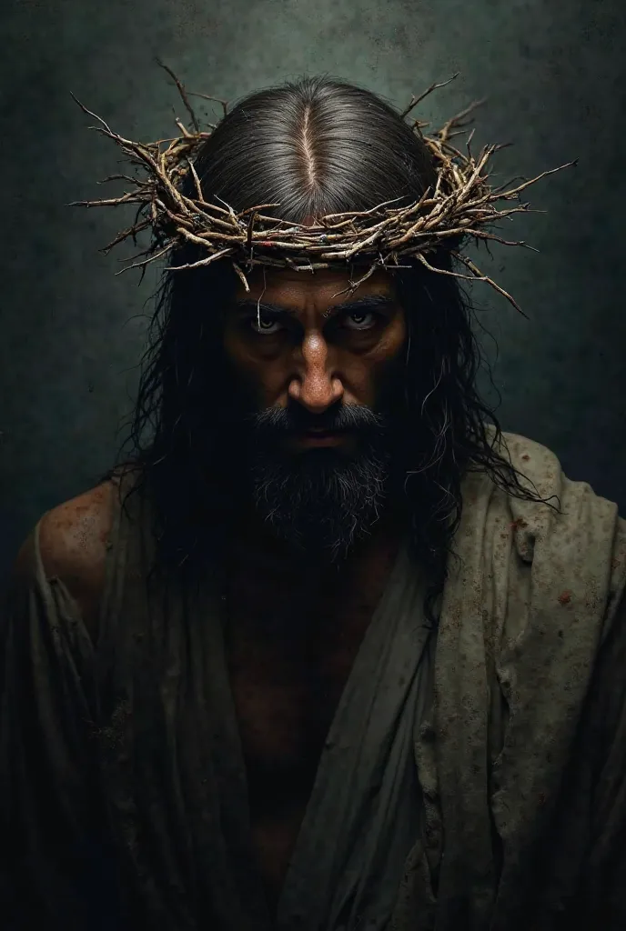 Jesus with crown of thorns , dark background,