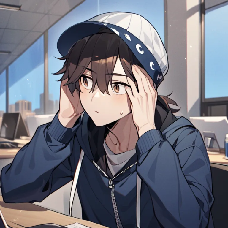 Larry is a man with brown eyes, half‐long chestnut hair, and a circle beard.

He is seen dressed in a blue sweatsuit. When “working”, he hides his face with a hat and a bandana both black.