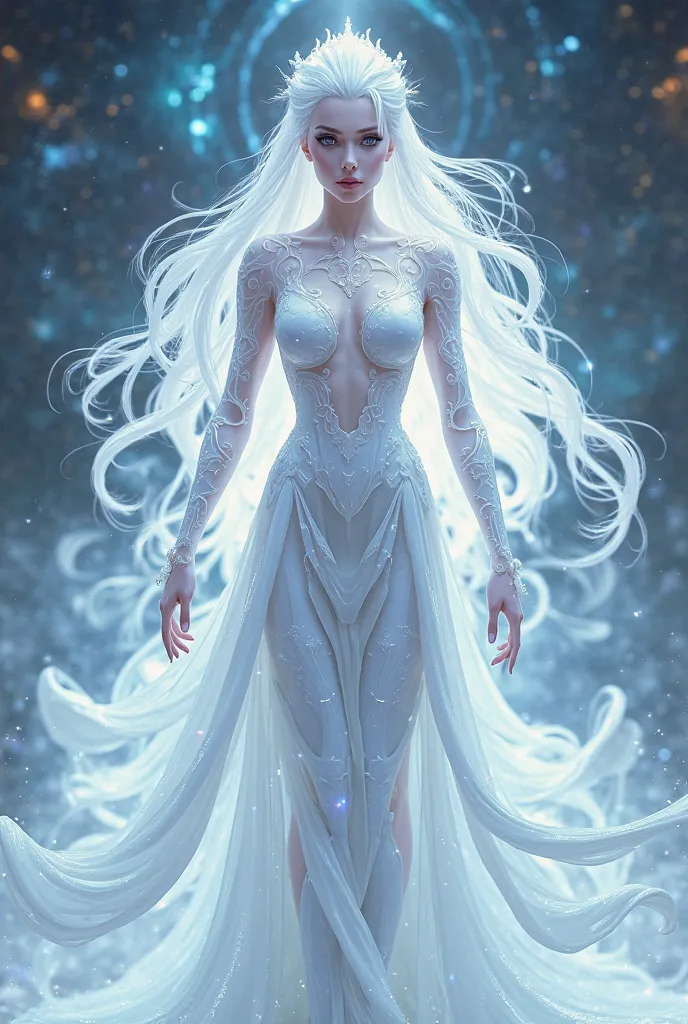 Make a white quartz inspired by Steven Universe with long white hair and strong