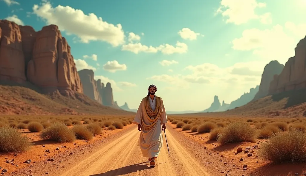 (Photorealism:1.2), beautiful men, Arab walking alone on an aimless dirt road
