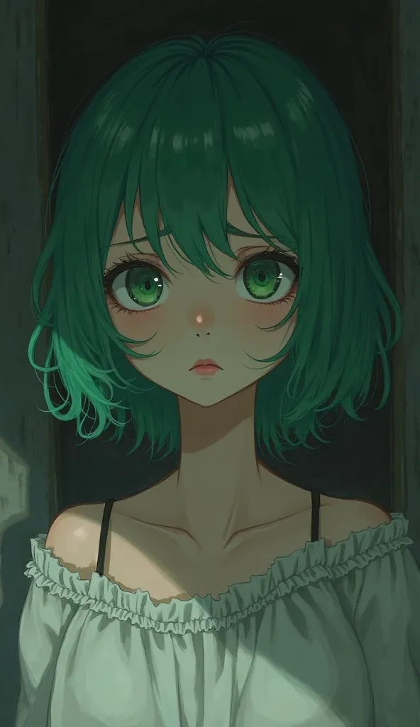 Green Hair Girl Sad Anime