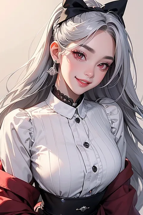 (highest quality, masterpiece:1.2), High Resolution, 最高masterpiece、very detailed, realistic:1.37,   fantasy, Illustration of both eyes,((  Silver Hair)).red eyes、  queen,   brim、beautiful、 Eye Shadow Red   、 thick eyebrows、long eyelashes、The students are b...