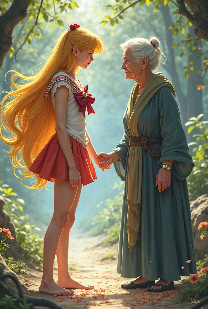 Sailor Venus barefoot vs old woman

