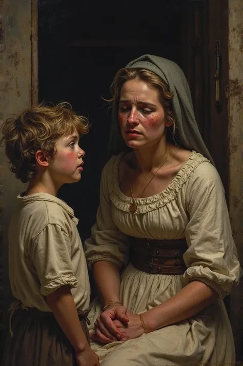 In 1789, a boy looks at his mother crying. 
