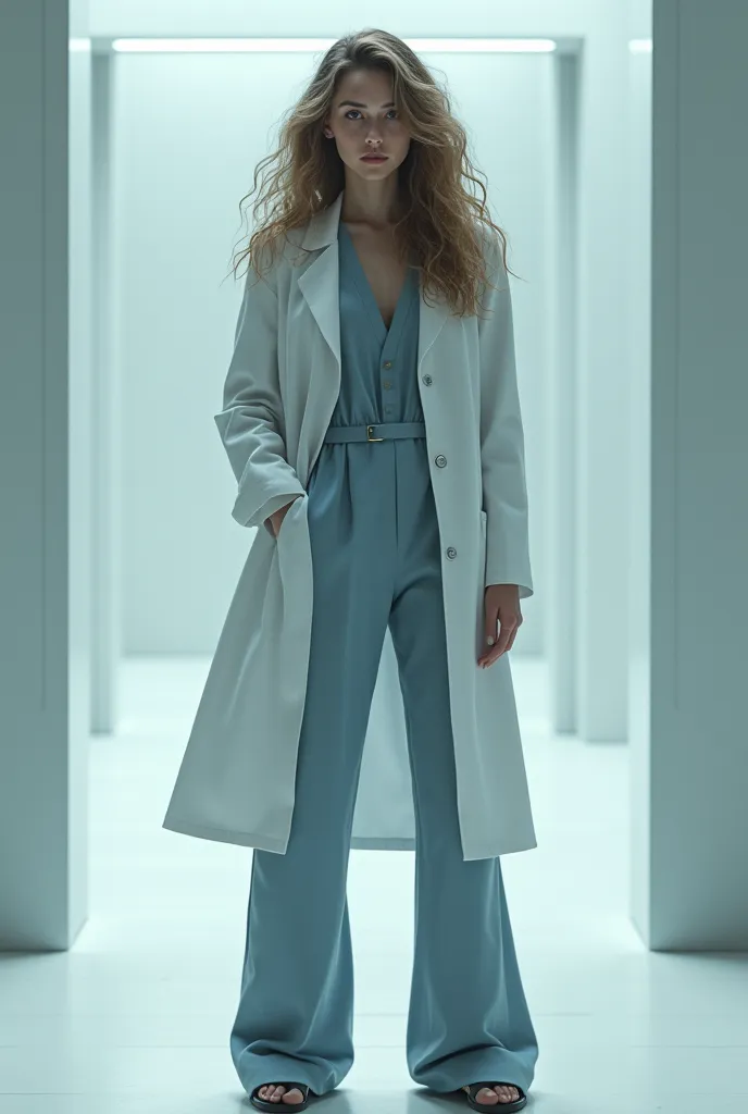 Doctor with wavy hair long jumpsuit
