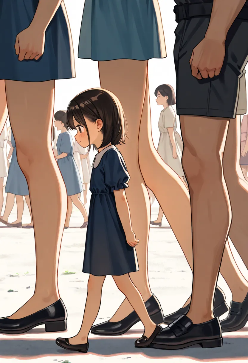  (cute tall males walking outside: 1.2), side view, full body, (height difference: 1.1), a group of girls on the ground, (macro size: 1.1), (closeup legs), dresses, (two panels), (three panels)